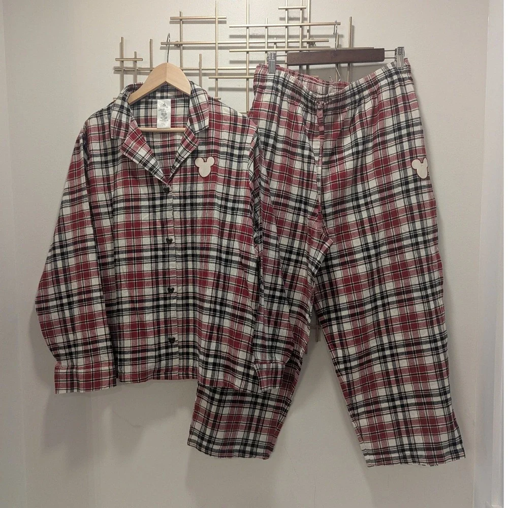 Disney Mickey Mouse Classic Plaid Pajama Set Women's Sz 1X 100% Organic Cotton